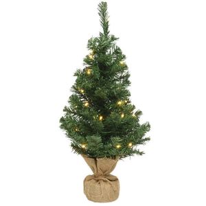 Kerst kerstbomen groen in jute zak met verlichting 75 cm   -