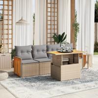 5-delige Loungeset met kussens poly rattan beige