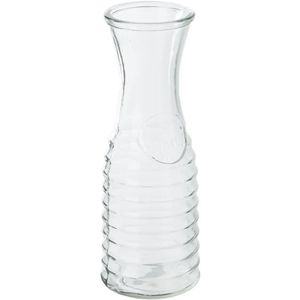 Karaf/schenkkan 1 liter van ribbel glas met uitlopende hals   -
