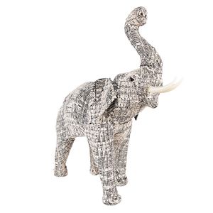 Clayre & Eef Beeld Olifant 50 cm Wit Zwart Papier Ijzer Textiel Woonaccessoires Wit Woonaccessoires