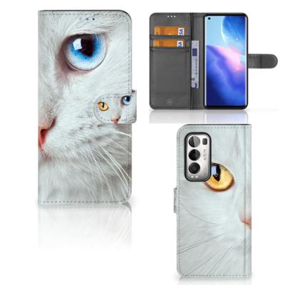 OPPO Find X3 Neo 5G | Telefoonhoesje | Met pasjeshouder | Witte Kat