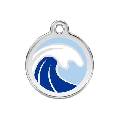 Wave Light Blue roestvrijstalen hondenpenning medium/gemiddeld dia. 3 cm - Reddingo