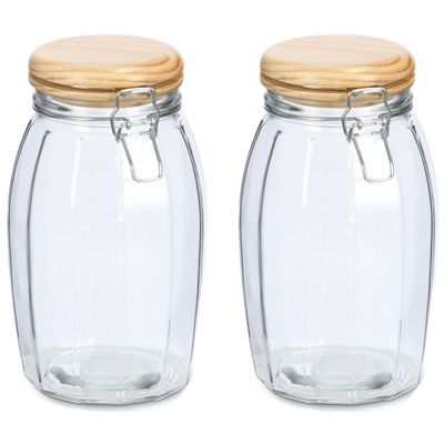 Voorraadpotten/bewaarpotten - 2x - 1.85L - glas - met beugelsluiting - D13 x H23 cm Voorraadpotten/bewaarpotten - 2x - 1.85L - glas - met beugelsluiting - D13 x H23 cm