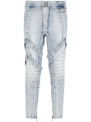 Balmain jean slim à sangles - Bleu