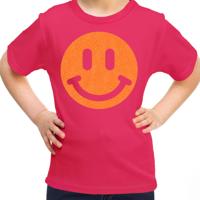 Verkleed T-shirt voor meisjes - Smile Emoticon - roze - carnaval - feestkleding voor kinderen