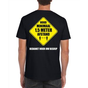 Houd 1,5 meter afstand bedankt shirt zwart voor heren