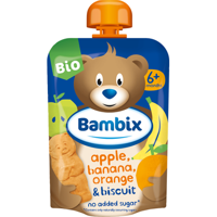 Bambix Knijpzakje Appel, Banaan, Sinaasappel & Koekjes Bio 6M+ 100g bij Jumbo