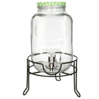 Limonade/drankdispenser op verhoger - groen/wit geblokte dop - 4 liter - glas - H37 x B19 cm