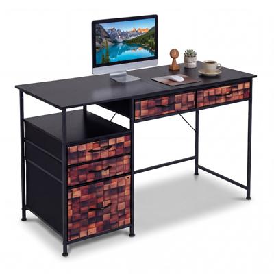 Computerbureau van 120 cm Bureau met Opbergruimte Plank Stoffen Lades Metalen Frame Antikantelbeugels-Bruin Computerbureau van 120 cm Bureau met Opbergruimte Plank Stoffen Lades Metalen Frame Antikantelbeugels-Bruin