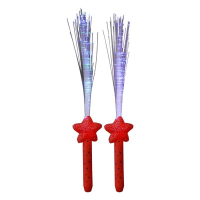 Licht toverstaf - 2x - rood - magische LED verlichting - fiberstick stervormig