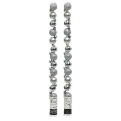 Kleine kerstballen - 28x stuks - zilver - 3 cm - kunststof - onbreekbaar Kleine kerstballen - 28x stuks - zilver - 3 cm - kunststof - onbreekbaar