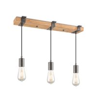 Light depot - hanglamp Denton 3L - Mat staal - hout / burned metal - Outlet