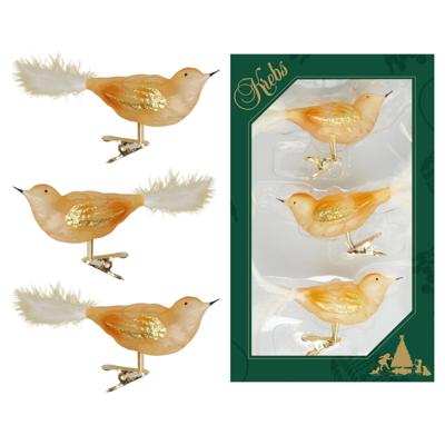 Krebs Decoratie vogels - 6x - goud - 11 cm - op clip - glas - kerstboomversiering