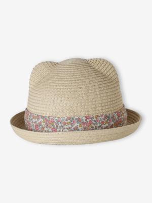 Strohoed babymeisje lint zandbeige