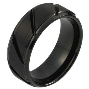 Wolfraam heren ring diagonale Groeven Zwart 8mm-21mm