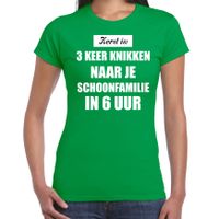 Groen fout kerstshirt / t-shirt Kerst is 3 keer knikken naar schoonfamilie outfit dames