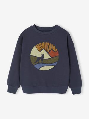 Sweater voor jongens met bouclé-motief marineblauw