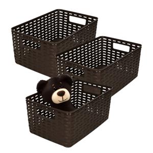 Opbergmand - 3x - Kastmand - rotan kunststof - donkerbruin - 10 Liter - 22 x 33 x 16 cm