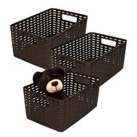 Opbergmand - 3x - Kastmand - rotan kunststof - donkerbruin - 10 Liter - 22 x 33 x 16 cm - thumbnail