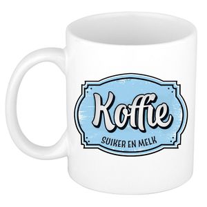 Cadeau koffie mok voor collega - kantoor humor - koffie suiker en melk - blauw - 300 ml