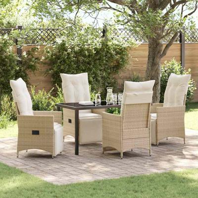 5-delige tuin eetset met kussens in beige poly rattan