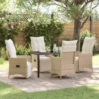 5-delige tuin eetset met kussens in beige poly rattan