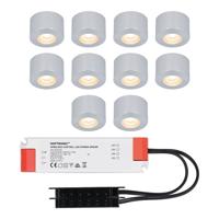 Set van 10 Navarra Mini LED Opbouwspots met Trafo - 12 Volt 3 Watt 200 lumen - Plat 21,5mm - 2700K - IP44 waterdicht - Aluminium - Niet Dimbaar