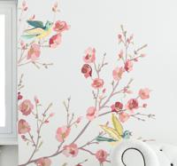 Sticker acquarel boom bloesems vogels