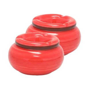 Set van 2x stuks dolomite keramiek storm asbakken rood 13,5 x 7 cm