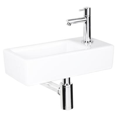 Differnz Helios fonteinset keramiek wit kraan recht chroom kraan rechts 37.5 x 18.5 x 9.5 cm