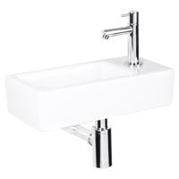 Differnz Helios fonteinset keramiek wit kraan recht chroom kraan rechts 37.5 x 18.5 x 9.5 cm