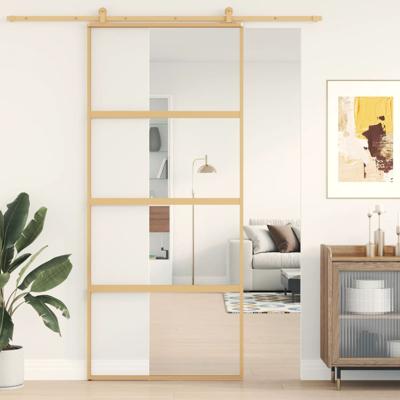VidaXL Schuifdeur 90x205 cm helder esg-glas en aluminium goudkleurig