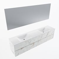 MONDIAZ VICA 200cm badmeubel onderkast Carrara 4 lades. Wastafel CLOUD dubbel zonder kraangat, kleur Talc met spiegel LED.