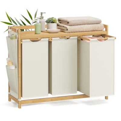 Wasmand met meerdere vakken en praktische opbergplank, Crèmewit / 150 L(94 x 33 x 78 cm)