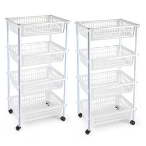 2x stuks opberger/organiser trolley/roltafel met 4 manden 85 cm transparant