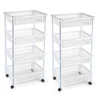 2x stuks opberger/organiser trolley/roltafel met 4 manden 85 cm transparant - thumbnail