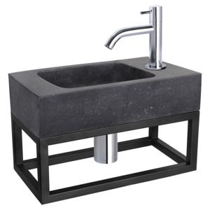 Differnz fonteinset bombai black - natuursteen - kraan gebogen - met handdoekrek - 40 x 22 x 9 cm - chroom