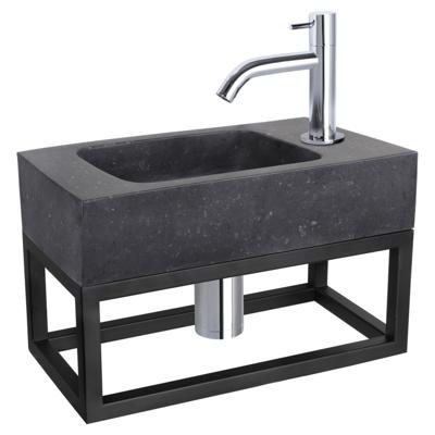 Differnz fonteinset bombai black - natuursteen - kraan gebogen - met handdoekrek - 40 x 22 x 9 cm - chroom
