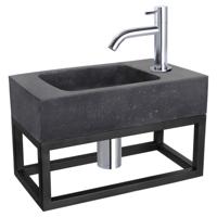 Differnz fonteinset bombai black - natuursteen - kraan gebogen - met handdoekrek - 40 x 22 x 9 cm - chroom