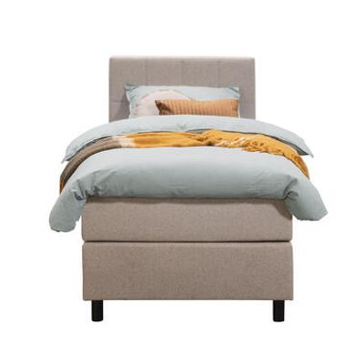 Boxspring Liv geblokt - beige - 90x200 cm - ronde poot - Leen Bakker