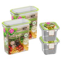 4x Voorraad/vershoudbakjes 0,5 en 2 liter transparant/groen