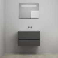 On-Line Badkamermeubelset - 80 cm - Voorgemonteerd - Acryl Wastafel - zonder Kraangat - Spiegel met LED-Verlichting - Mat Antraciet