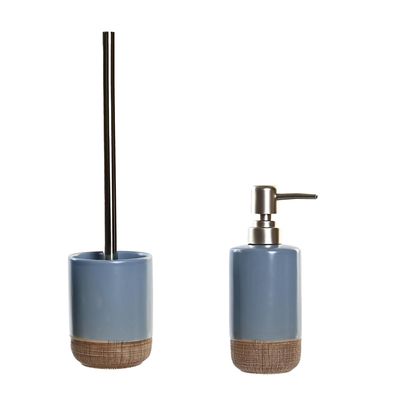 Toiletborstel met houder 36 cm en zeeppompje 300 ml polystone korenblauw