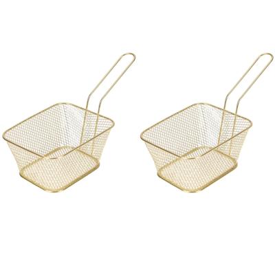 Excellent Houseware patat en snacks serveermandje - 8x - frituurmandjes - goud - 11 x 14 x 6 cm