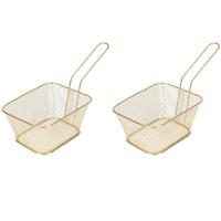 Excellent Houseware patat en snacks serveermandje - 8x - frituurmandjes - goud - 11 x 14 x 6 cm