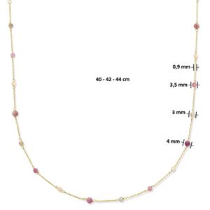 Ketting Bolletjes geelgoud-toermalijn 0,58 ct.roze-wit-oranje-bruin 40-44 cm