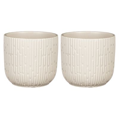 2x Stuks Plantenpot/bloempot keramiek mat wit stripes patroon - D12.5/H11 cm