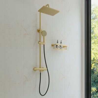 Regendouche set SaniClear Vision Pro | Opbouw | Thermostaatkraan | 2-weg | Geborsteld messing