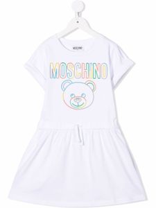 Moschino Kids robe à logo brodé - Blanc