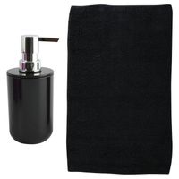 MSV badkamer droogloop mat - Napoli - 45 x 70 cm - met bijpassend zeeppompje - zwart - Badmatjes